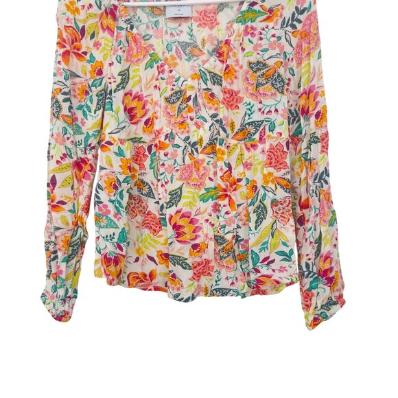 Old Navy Womens XS Floral Print Blouse V-Neck Long Sleeve 100% Rayon Lightweight - Picture 10 of 10